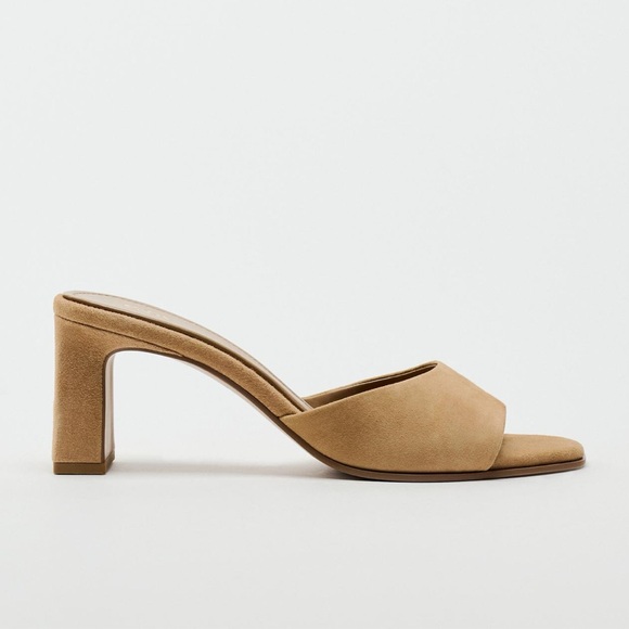 ZARA SUEDE BLOCK HEEL SLIDES HEELS MULES 9 40 TAN BROWN TAUPE 2329/310 - Picture 4 of 14